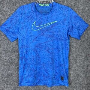 Nike Pro Dri Fit Women XL Fitted Short Sleeve Blue With Front Swoosh